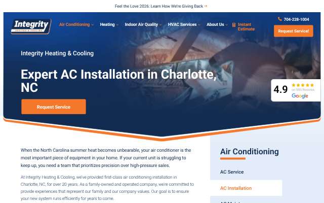 Integrity Heating & Cooling's page as the assistant saw it