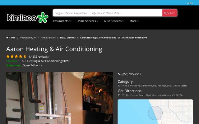 Aaron Heating & Air Conditioning's page as the assistant saw it