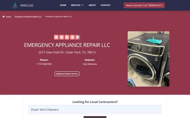 Emergency Appliance Repair LLC's page as the assistant saw it
