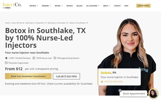 InjectCo MedSpa (serving Southlake from Colleyville)'s page as the assistant saw it