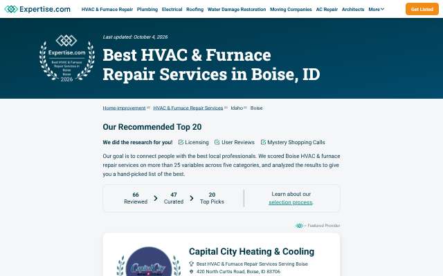Capital City Heating & Cooling's page as the assistant saw it