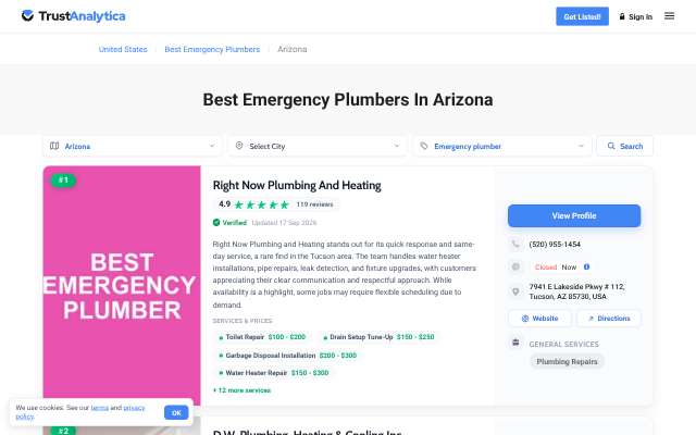TrustAnalytica Arizona emergency list's page as the assistant saw it