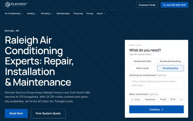Element Service Group's page as the assistant saw it