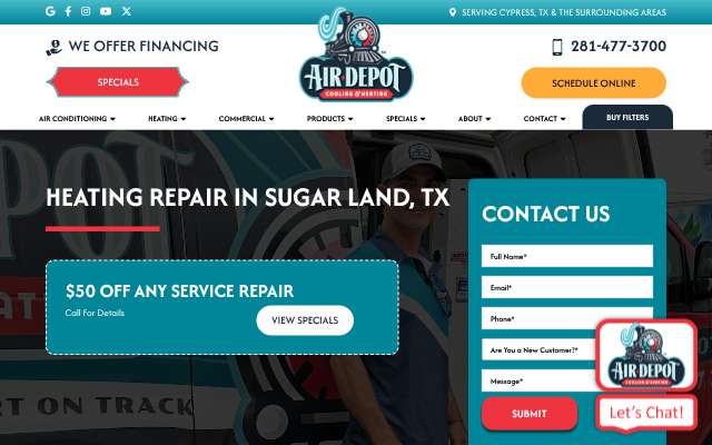 AirDepot Heating & Cooling's page as the assistant saw it