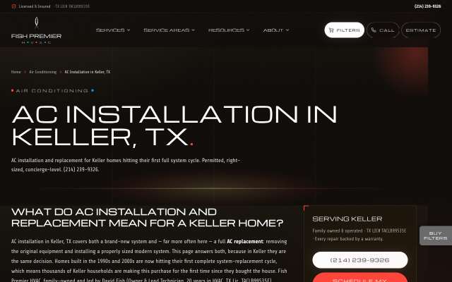 Fish Premier HVAC's page as the assistant saw it