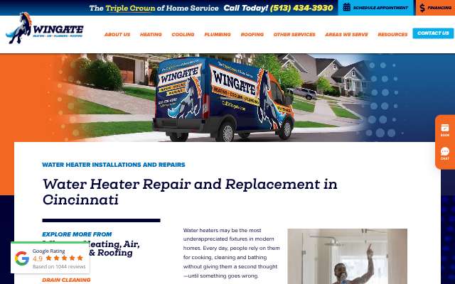 Wingate (Heating, Cooling, Plumbing, Roofing)'s page as the assistant saw it