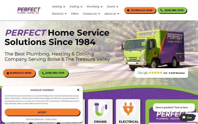 Perfect Plumbing Heating & Air's page as the assistant saw it