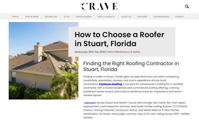 FoxHaven Roofing's page as the assistant saw it