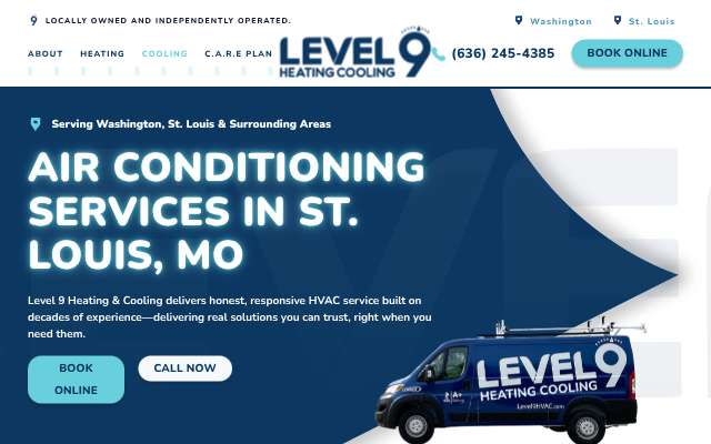 Level 9 Heating & Cooling's page as the assistant saw it