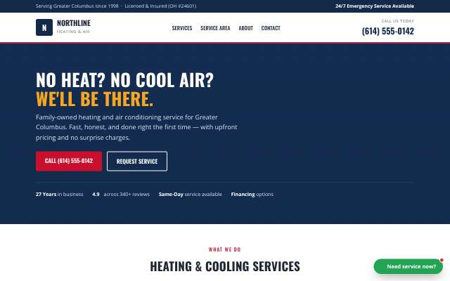 Northline Heating & Air's page as the assistant saw it