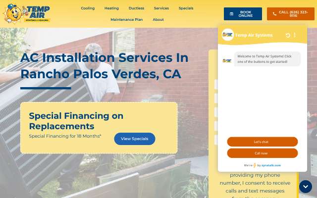 Temp Air System Inc.'s page as the assistant saw it