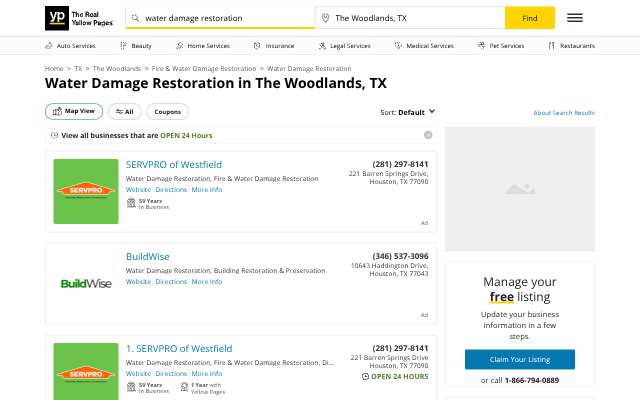 SERVPRO of The Woodlands's page as the assistant saw it
