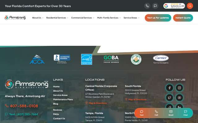 Armstrong Air & Electric's page as the assistant saw it