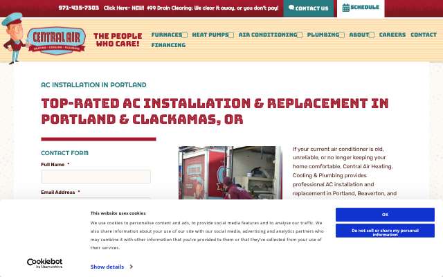 Central Air Heating, Cooling & Plumbing's page as the assistant saw it