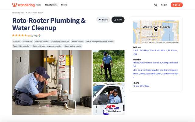 Roto-Rooter Plumbing & Water Cleanup (West Palm Beach)'s page as the assistant saw it