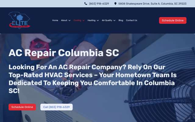 Elite Air & Heat's page as the assistant saw it