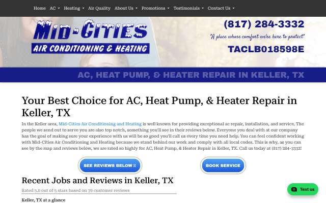 Mid-Cities Air Conditioning and Heating's page as the assistant saw it