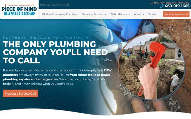 Piece of Mind Plumbing's page as the assistant saw it