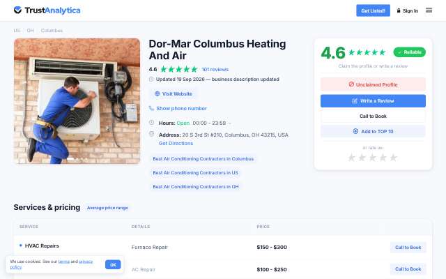 Dor-Mar Columbus Heating And Air's page as the assistant saw it