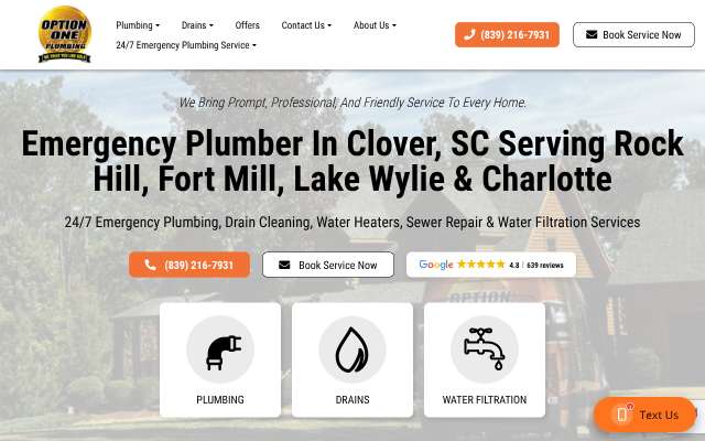 Option One Plumbing's page as the assistant saw it