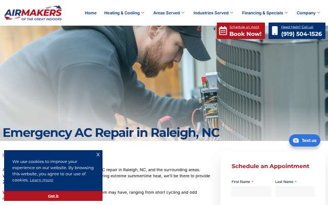 AirMakers Heating and Cooling's page as the assistant saw it