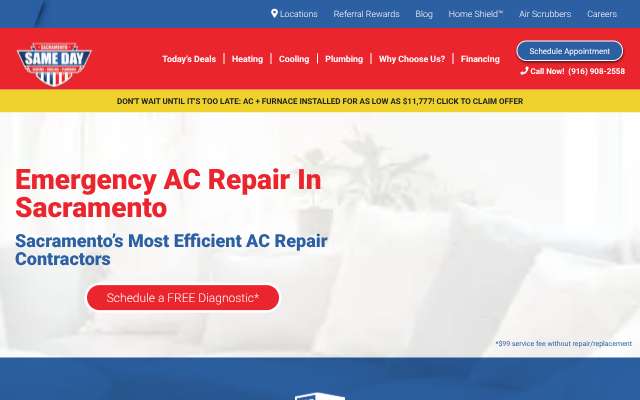 Same Day Plumbing, Heating & Cooling's page as the assistant saw it