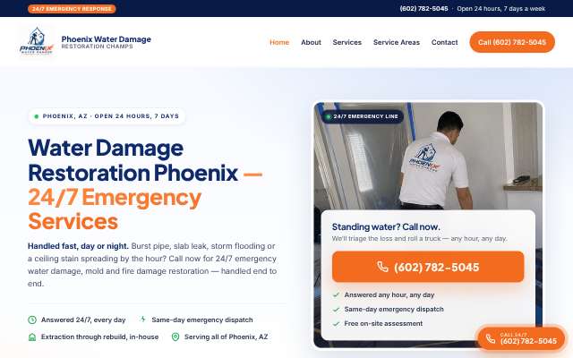Phoenix Water Damage Restoration Champs's page as the assistant saw it