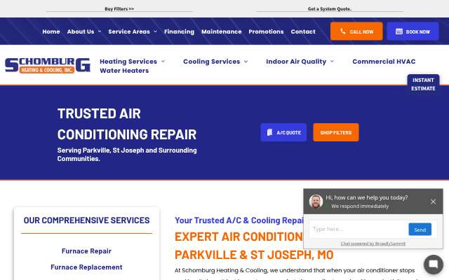 Schomburg Heating & Cooling's page as the assistant saw it