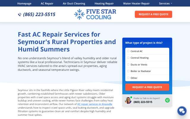 Five Star Cooling's page as the assistant saw it