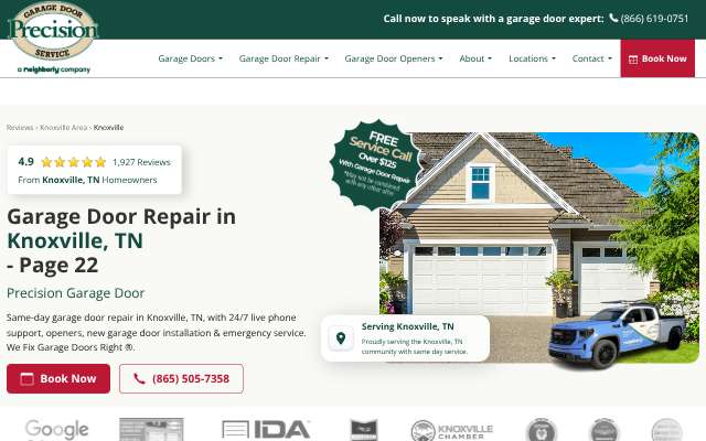 Precision Door Service of Knoxville's page as the assistant saw it