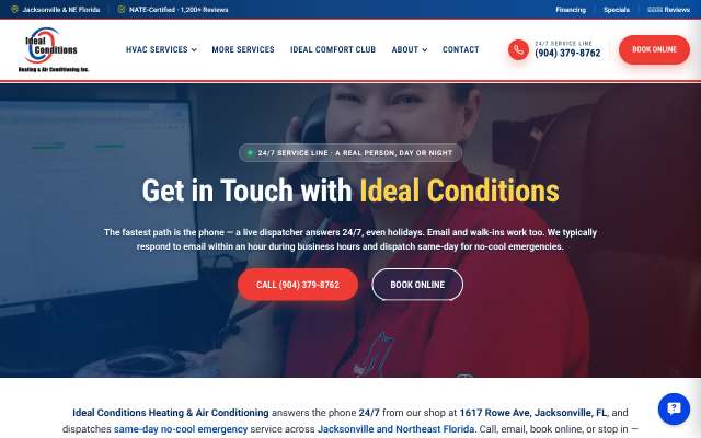Ideal Conditions Heating & Air Conditioning's page as the assistant saw it