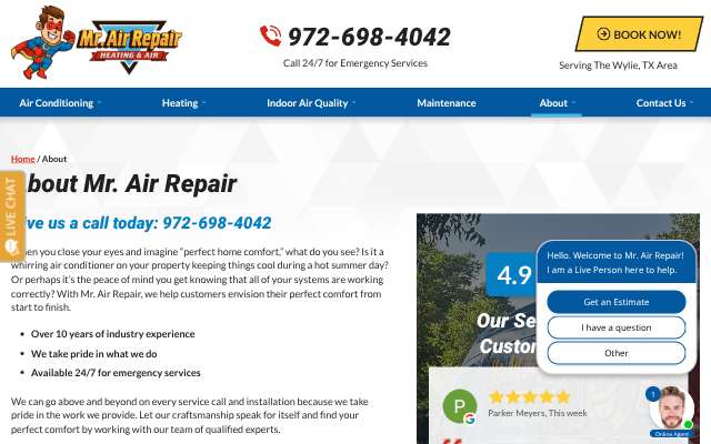 Mr. Air Repair's page as the assistant saw it