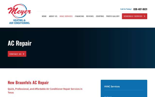 Meyer Heating & Air Conditioning Inc.'s page as the assistant saw it