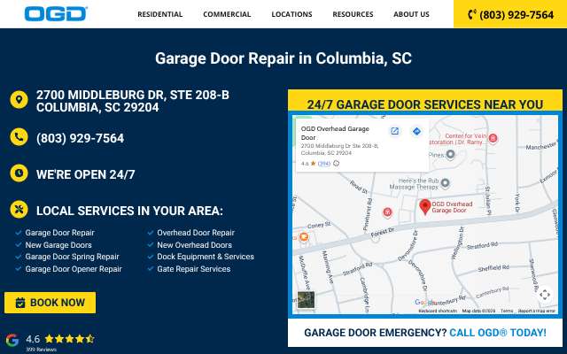 OGD Overhead Garage Door Service (Columbia)'s page as the assistant saw it