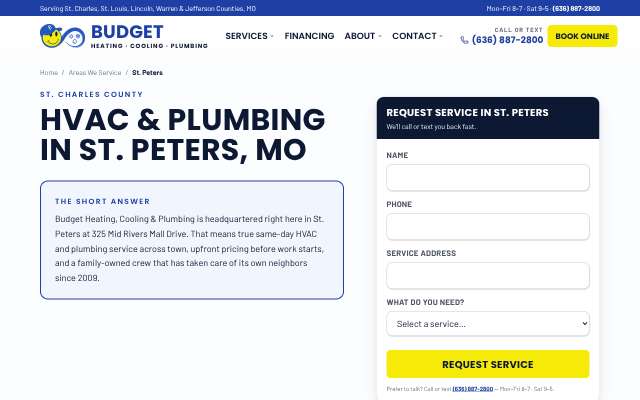 Budget Heating, Cooling & Plumbing's page as the assistant saw it