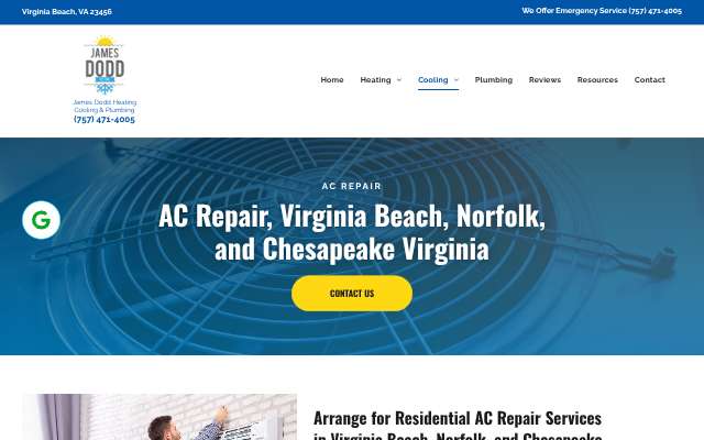 James D. Dodd Heating, Cooling & Plumbing's page as the assistant saw it