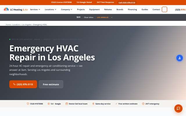 LC Heating & Air's page as the assistant saw it