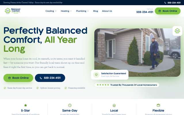 Balanced Comfort Cooling, Heating & Plumbing's page as the assistant saw it