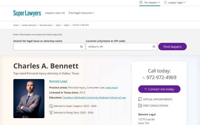 Bennett Legal (Charles Bennett)'s page as the assistant saw it
