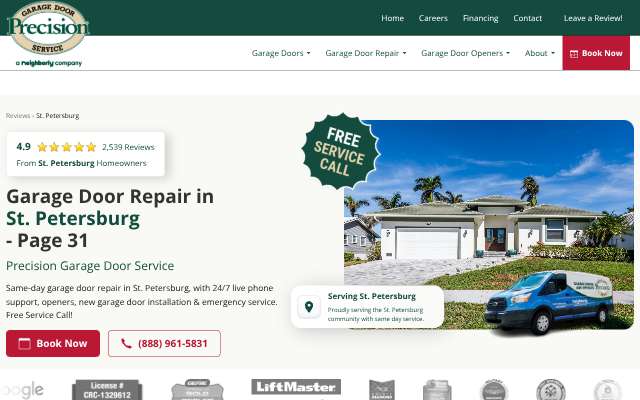 Precision Garage Door Service of St. Petersburg's page as the assistant saw it