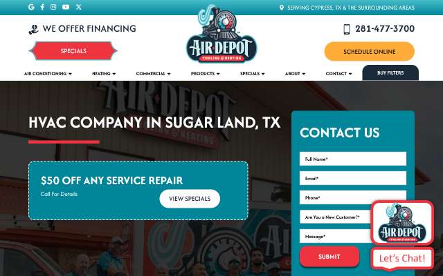 Air Depot's page as the assistant saw it