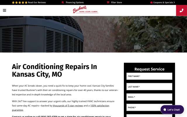 Buckner's Heating, Cooling & Plumbing's page as the assistant saw it