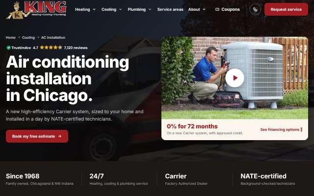 King Heating, Cooling & Plumbing's page as the assistant saw it