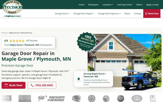 Precision Garage Door's page as the assistant saw it