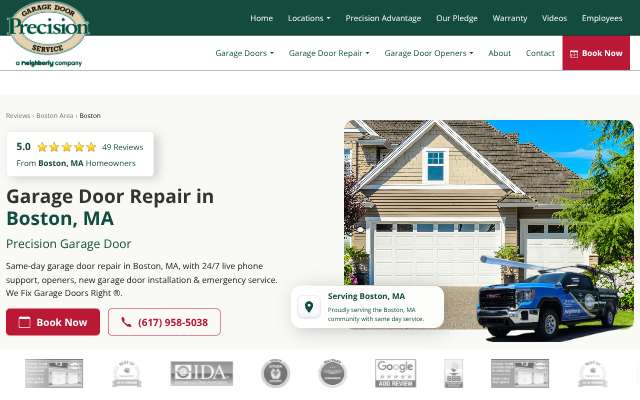 Page cited for Precision Garage Door of Boston