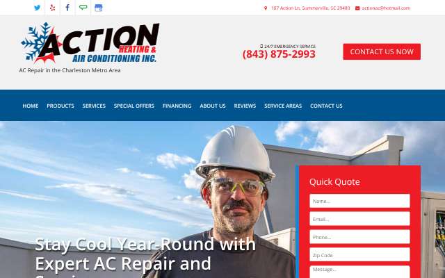 Action Heating & Air Conditioning Inc.'s page as the assistant saw it
