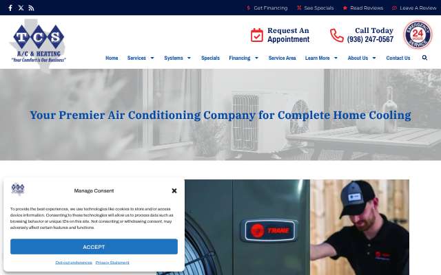 TCS A/C and Heat (tcsacandheat.com)'s page as the assistant saw it