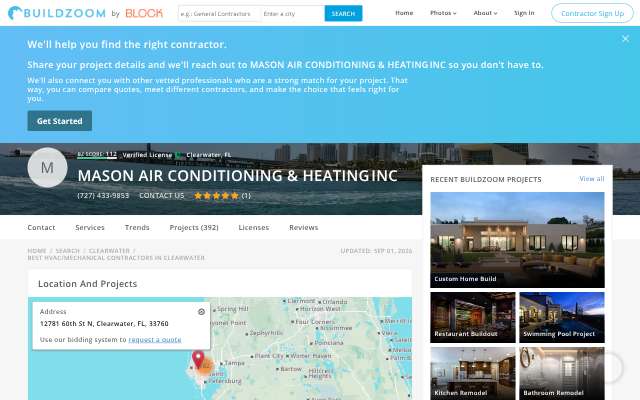 Mason Air Conditioning & Heating Inc's page as the assistant saw it