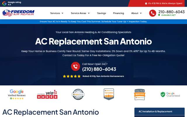 Freedom Air Repair's page as the assistant saw it