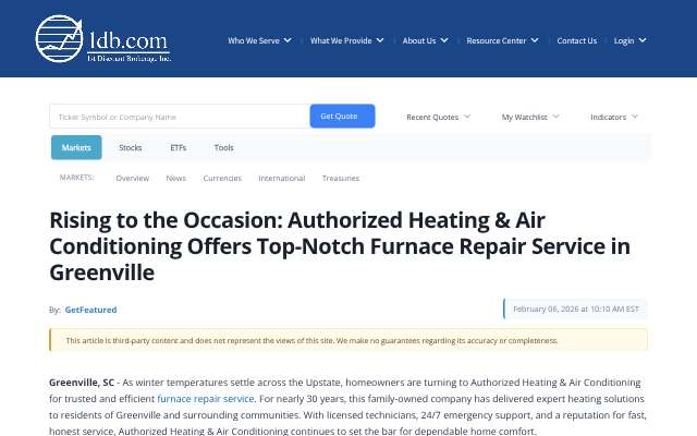 Authorized Heating & Air Conditioning's page as the assistant saw it